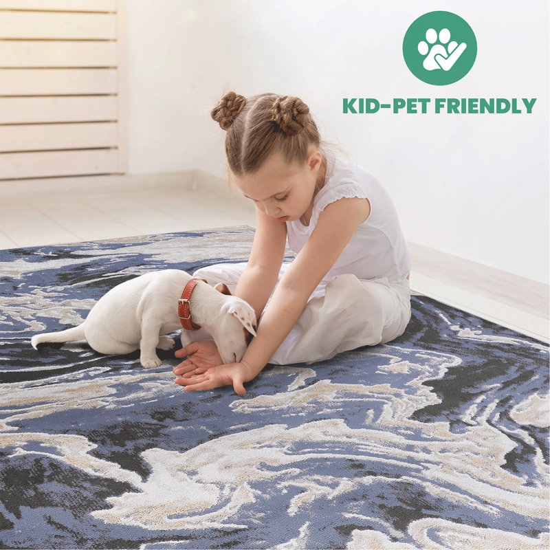 Collection L.Blue /Abstract Non-Shedding Living Room Bedroom Dining Home Office Stylish And Stain Resistant Area Rug