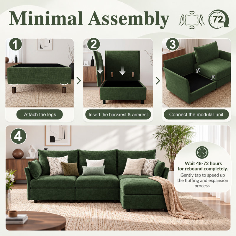 Canapé modulaire réversible de 68 po de large Merchelle avec repose-pieds en tissu chenille de qualité supérieure