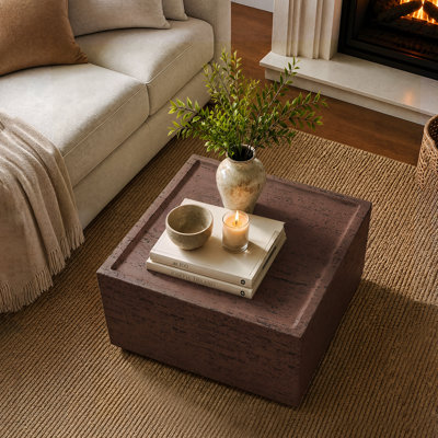 28"Indoor Modern Square Concrect Coffee Table,for Living Room,Rust Red