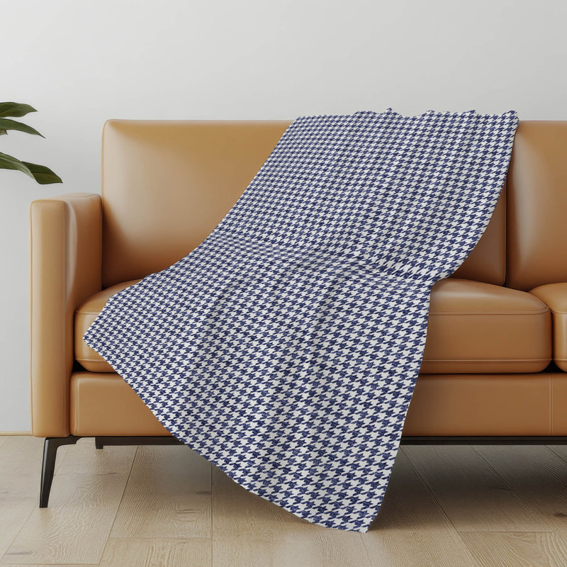 Addison Machine Washable Sherpa Houndstooth Throw Blanket, Navy