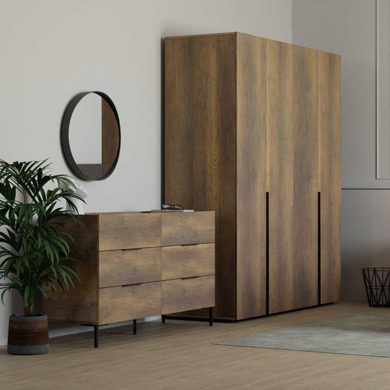 Modern Walnut Dresser with 6 Drawers, 55.1 x 31.9 x 17.3 inches | 100% Melamine Coated Particle Board, Wall-Mountable Design | Stylish and Functional Storage Solution for Bedrooms & Living Spaces