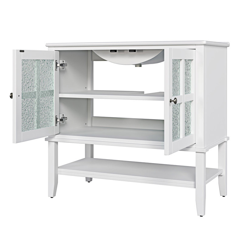 Meuble-lavabo de salle de bain avec lavabo en céramique, Blanc
