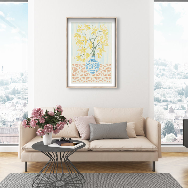 Yellow Iris Summer Print by Oliver Gal, 31.5"H x 21.5"W, Natural Oak Shadowbox