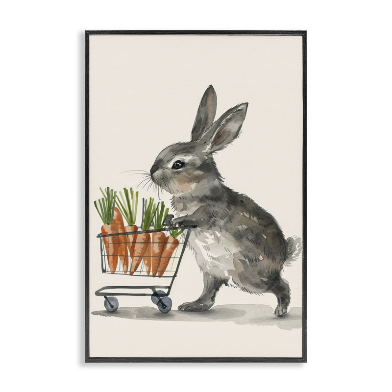 «Bunny with Carrots» par Petals Prints Design, H 30 po x l 20 po, Giclée encadrée noir minuit