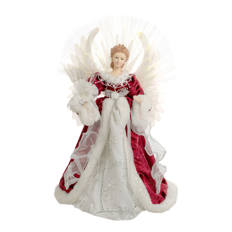18'' Handmade Fabric Lighted Tree Topper, Red/White
