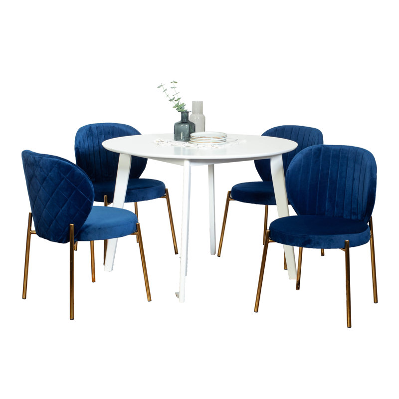 Contemporary Dining Set,Round Dining Table , Blue, 5