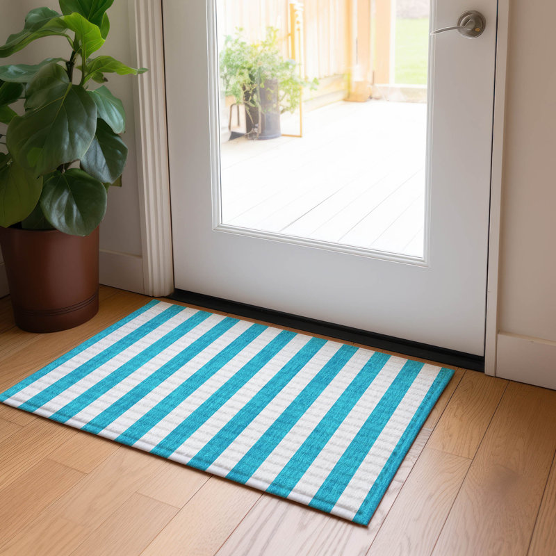 Washable Striped Indoor / Outdoor Rug, Rectangle 1'8" x 2'6"