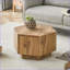 Table basse hexagonale en bois aggloméré d'aspect bois avec tiroir, peu encombrante pour le salon, conception stable