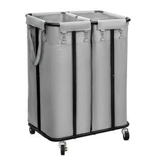 Panier à linge avec roulettes, chariot de rangement à roulettes avec cadre en acier, 170 L (beige)