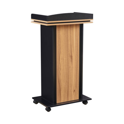Mobile Wooden Podium with Adjustable Storage Shelf and Cable Management, Rolling Lectern with Locking Wheels for Classroom, Church, and Conference Presentations