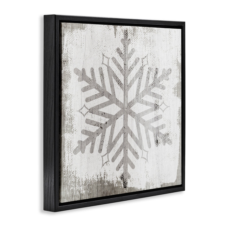 Forme de flocon de neige hiver nature, H 18 po x l 18 po, Cadre flottant noir de jais