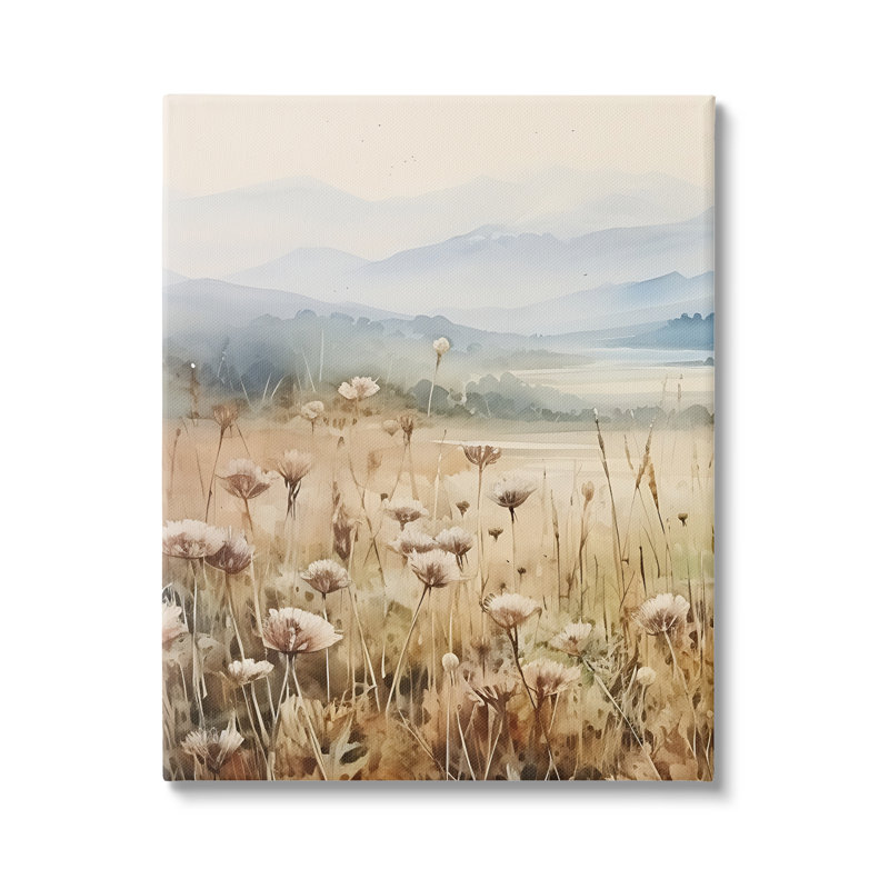 «Meadow with Foggy Mountains» par Petals Prints Design, reproduction sur toile tendue, H 30 po x l 24 po