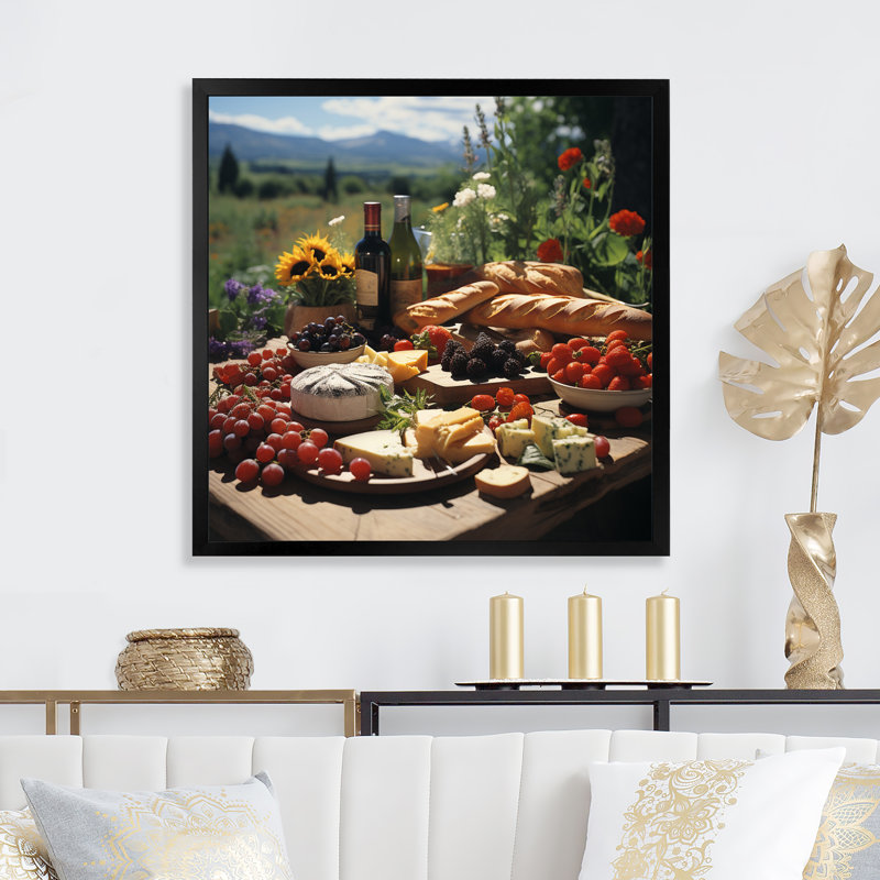 " Gourmet Cheese Boards I ", Black Single Picture Framed Canvas, 36" H x 36" W