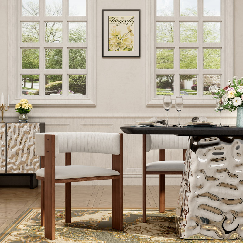 Wooden Dining Chair with Protective Pad Suitable for Kitchen or Dining Room(Set of 2), Beige