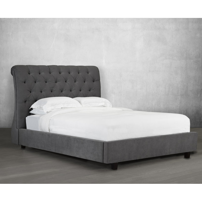 Lit-bateau tapissier à profil bas Whittier, Espresso, Grand