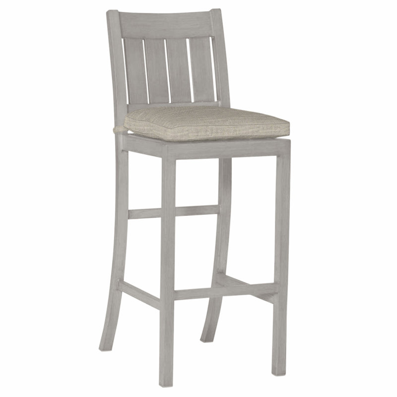 Club 30" Patio Bar Stool with Cushion, Oyster, No Welt, Dove Sunbrella® Linen