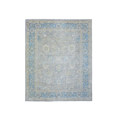 Tapis gris en laine noué à la main 8 pi x 10 pi Peshawar B3DC642FB28D4CB1ADE6C0A1993472F0