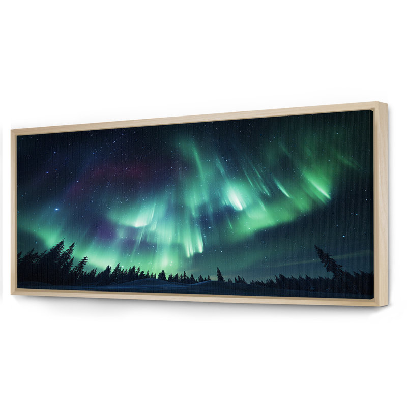 «Canadian Boreal Ballet 4 - Northern Lights», art mural, Cadre flottant brun, H 28 po x l 60 po x P 1,5 po