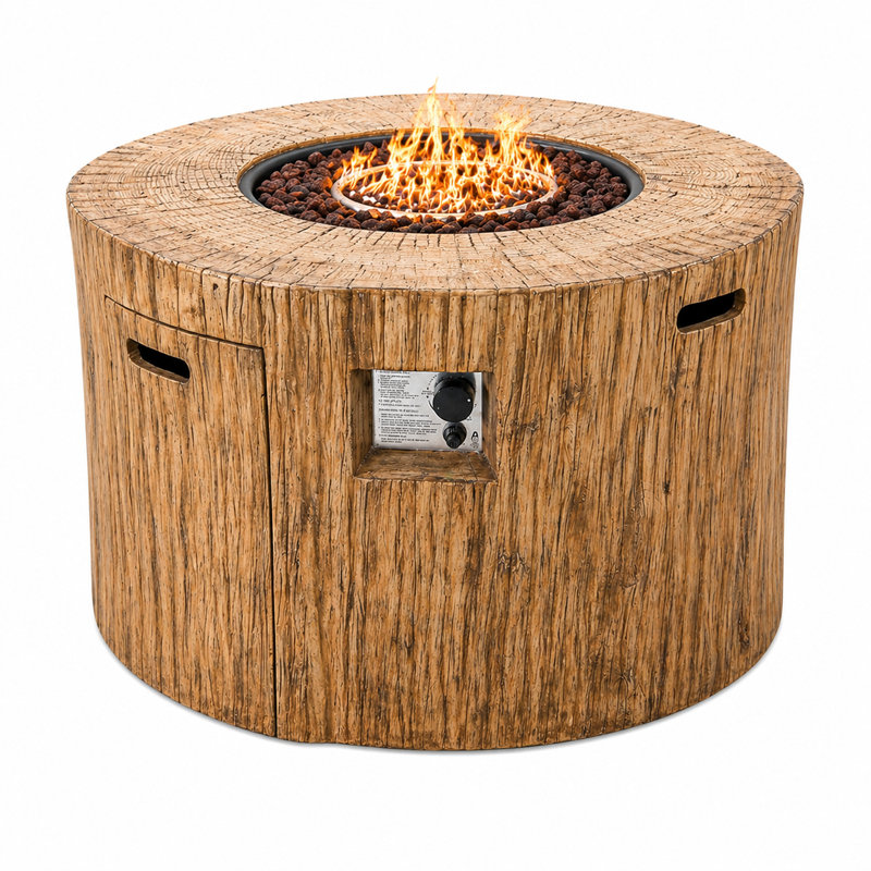 Fredirick Round Concrete Propane Fire Pit Table with Hidden Fuel Tank