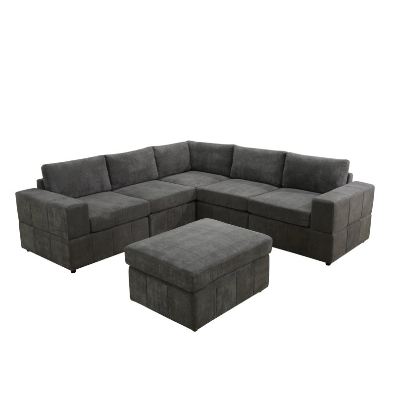 Canapé modulaire rembourré 8 pièces Etibar, H 36 po x l 101 po x P 101 po, Microfibre/microsuède gris