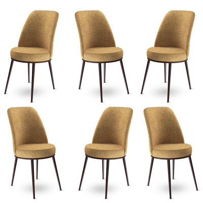 Ensemble de chaises élégantes 6 pièces, cappuccino et brun | Cadre 100% métal, tissu Babyface, 17,7 x 35,0 x 16,5 pouces | Dossier 18 en mousse et 22 sièges en mousse | Conception moderne pour les espaces de salle à manger et de vie, durable et confortable