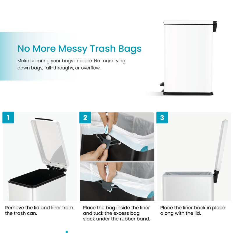 Slim White Stainless Steel 4.4 Gallon Kitchen Trash Can