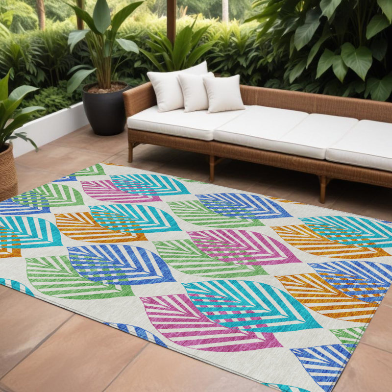 Tapis floral lavable intérieur 10 pi x 14 pi bleu