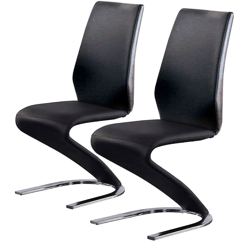 De 2 chaises rembourrées noires, siège en forme de Z et base de salle à manger rembourrée