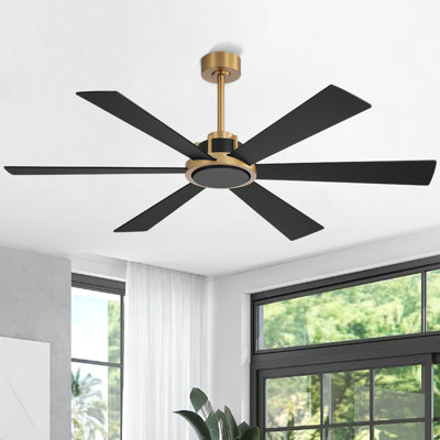 60 po Ventilateur de plafond 6 pales double face en contreplaqué noir et noyer avec télécommande DC, noir et or NAB