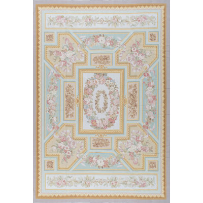 Hand-Knotted High-Quality Blue and Beige Area Rug