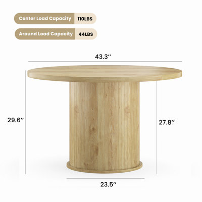 Table de salle à manger de 43 po pour 4 personnes, petite table de salle à manger avec plateau en bois et table de salle à manger en métal robuste à piédestal