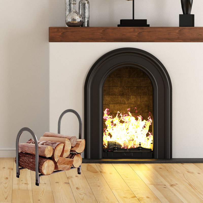 Handcrafted Offset Arch Fireplace Log Rack