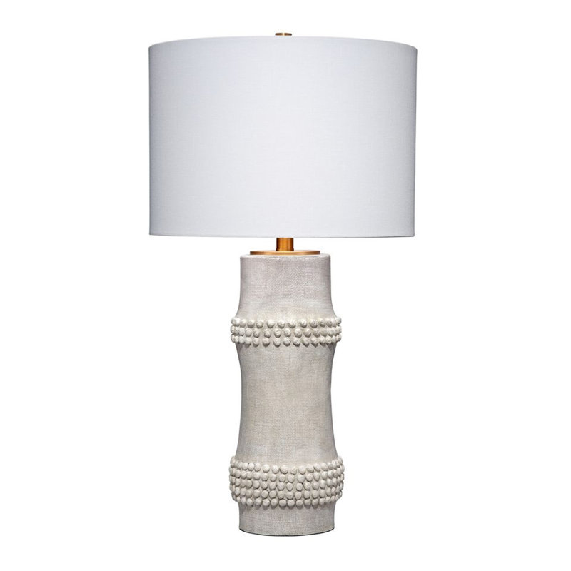 White Resin Table Lamp with Linen Shade and Brass Accents