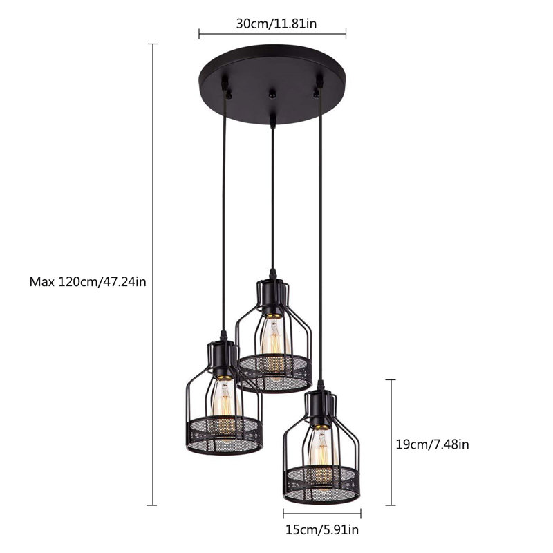 3 - Light Vintage Chandelier Ceiling Hanging Light Fixture With Adjustable Height