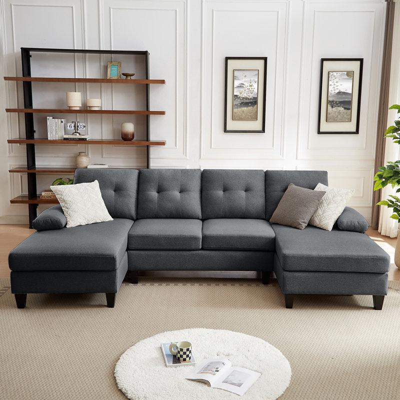 Canapé modulaire rembourré 3 pièces Laith, Tissu gris anthracite