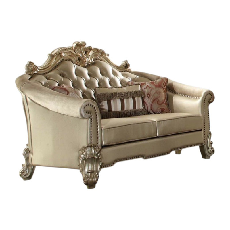 Causeuse et coussins décoratifs en similicuir 67 po os et or