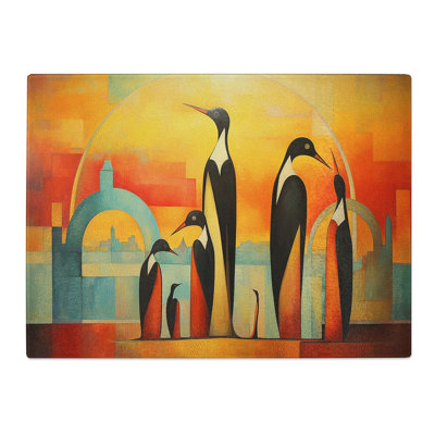 Penguin Art Deco  Glass Chopping Board