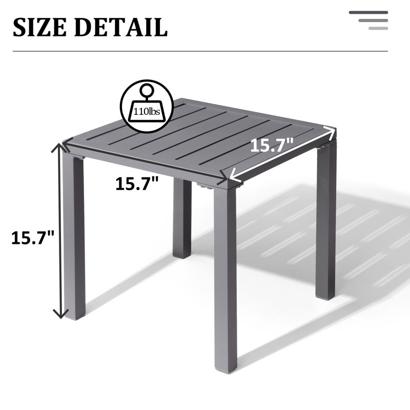 Herv Square Aluminum Outdoor Side Table, Light Gray