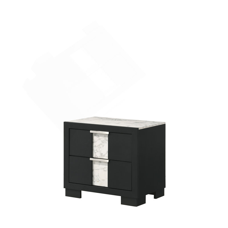 1pc Contemporary Nightstand Two Drawers Metal knobs