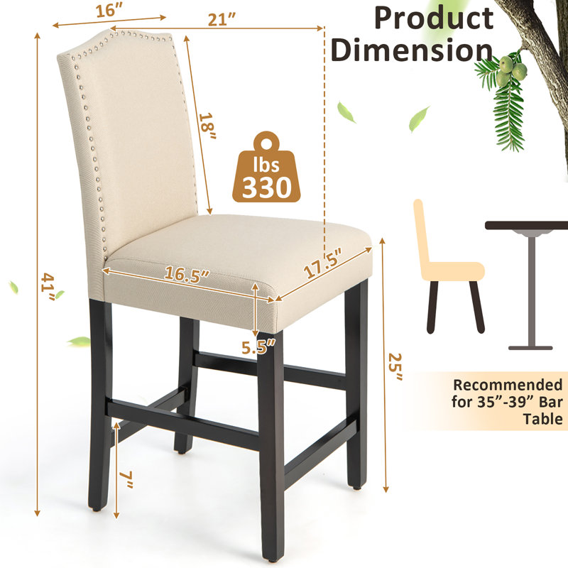 Tabourets de bar rembourrés 25 po, Beige, 4