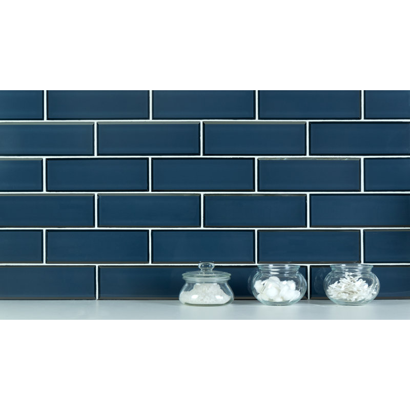 Artista 3" x 9" Glass Subway Tile, Denim Blue