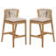 Tabouret d'extérieur en bois de teck avec coussin beige, ensemble de 2
