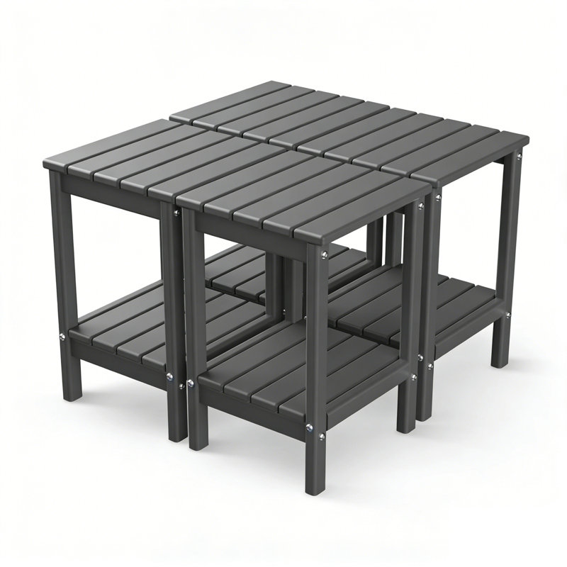  Set Of 4 HDPE 14*13in 2-Tier Outdoor Side Table, Gray