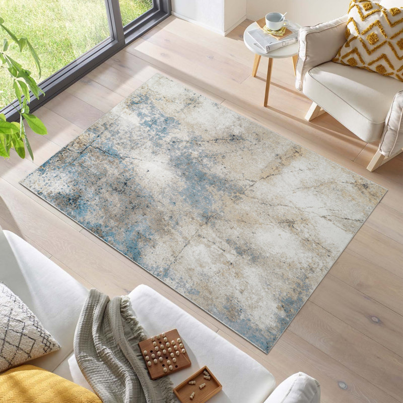 Machine Washable Felix Blue/Gold Rug, Rectangle 6'6'' x 9'6''