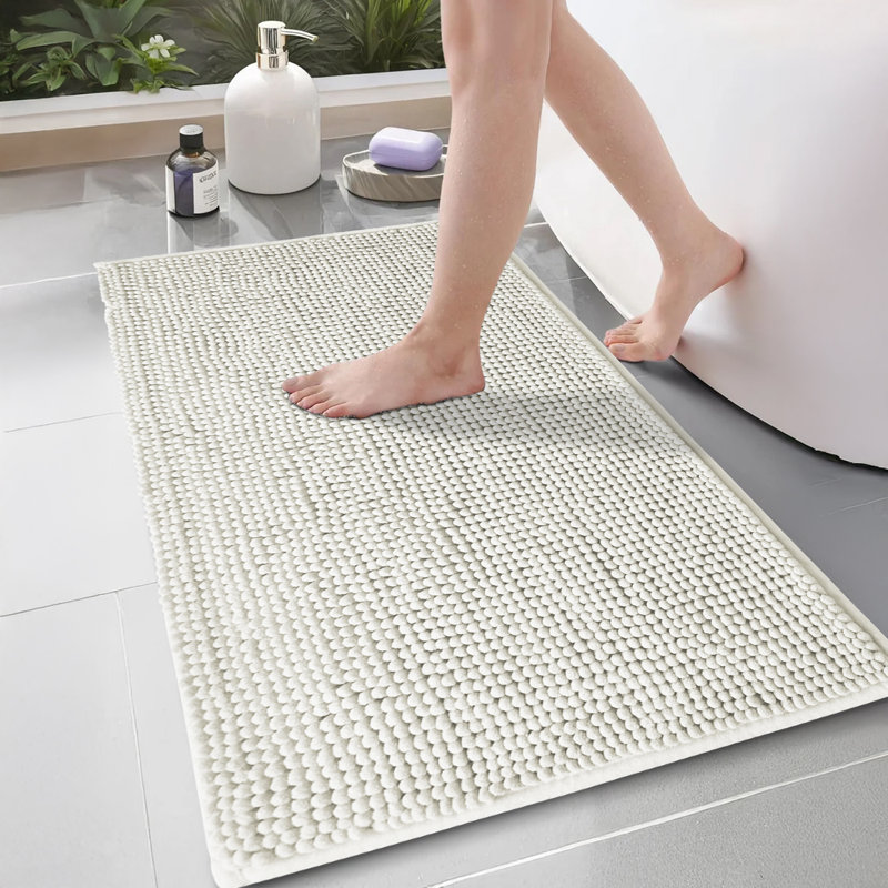 CHENILLE DOOR MAT (NON-SLIP), 40cm W x 60cm L, White