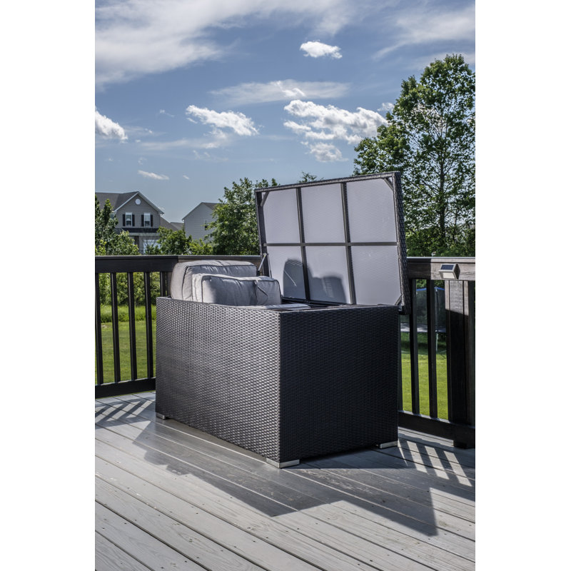 Gray Wicker Hydraulic Lid Outdoor Storage Deck Box