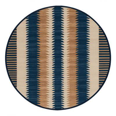  Washable Maritime Blue Ivory Striped Area Rug