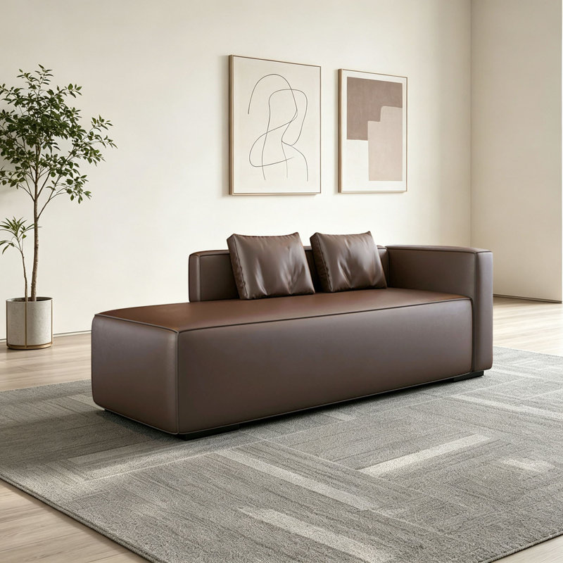 Chaise longue moderne et minimaliste en similicuir, Marron foncé