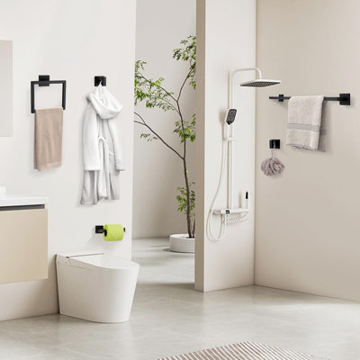 5-Piece Bathroom Hardware Set, SUS304 Stainless Steel Towel Holder With Towel Ring, Hook & Toilet Paper Holder, Wall Mounted Space Saving Design For Bathroom Kitchen Laundry