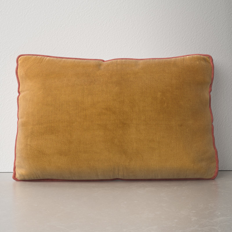 Yellow Cotton Lumbar Throw Pillow with Piped Edges